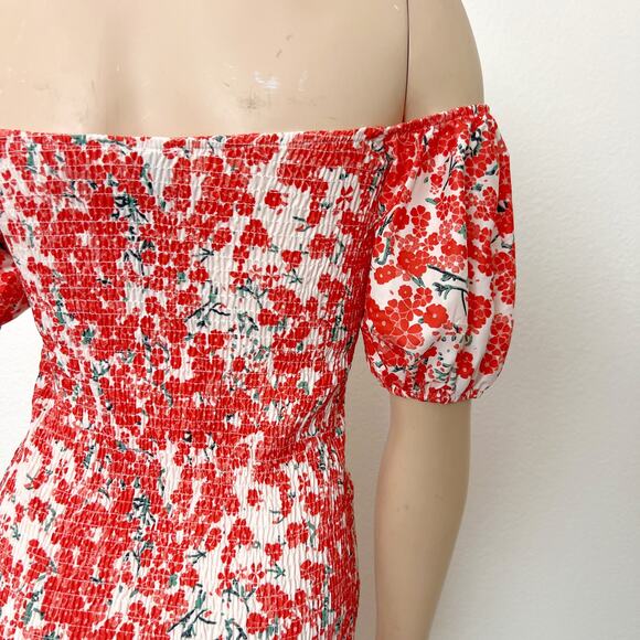 [Hello Molly] Orange Floral Print Smocked Ruffle Haven View Dress NWT Sz Large L - Picture 8 of 12